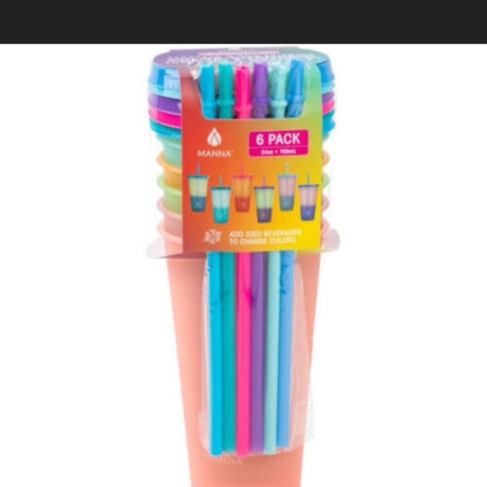 MANA 6 PACK RE-USABLE COLOR CHANGING TUMBLERS WITH LID AND STRAW